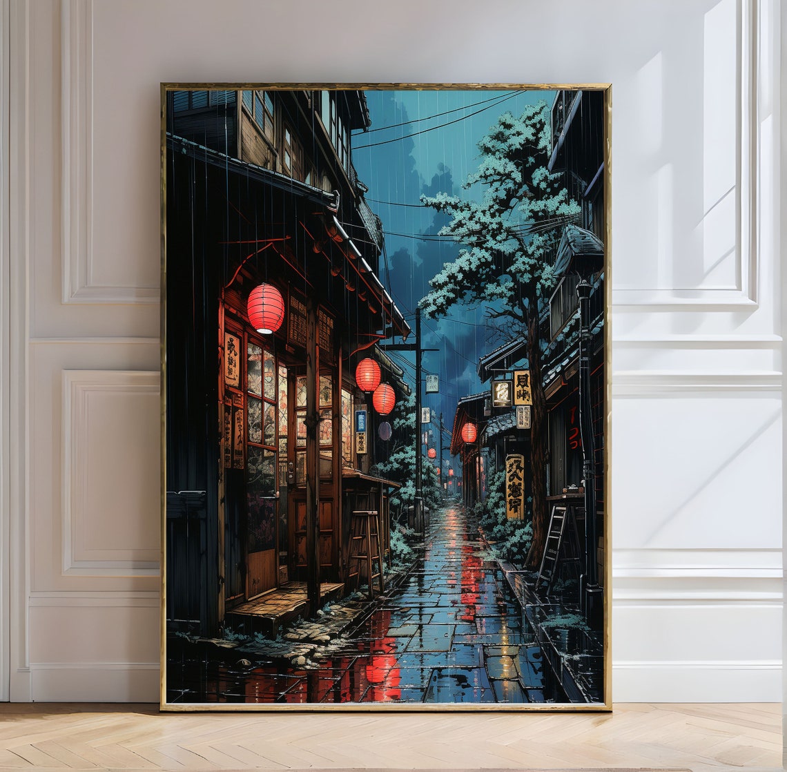 Rainy Night In Kyoto Lantern Lit Street Scene Kyoto Rainy Night Lantern Street Scene Japan Traditional Wooden Buildings Alley