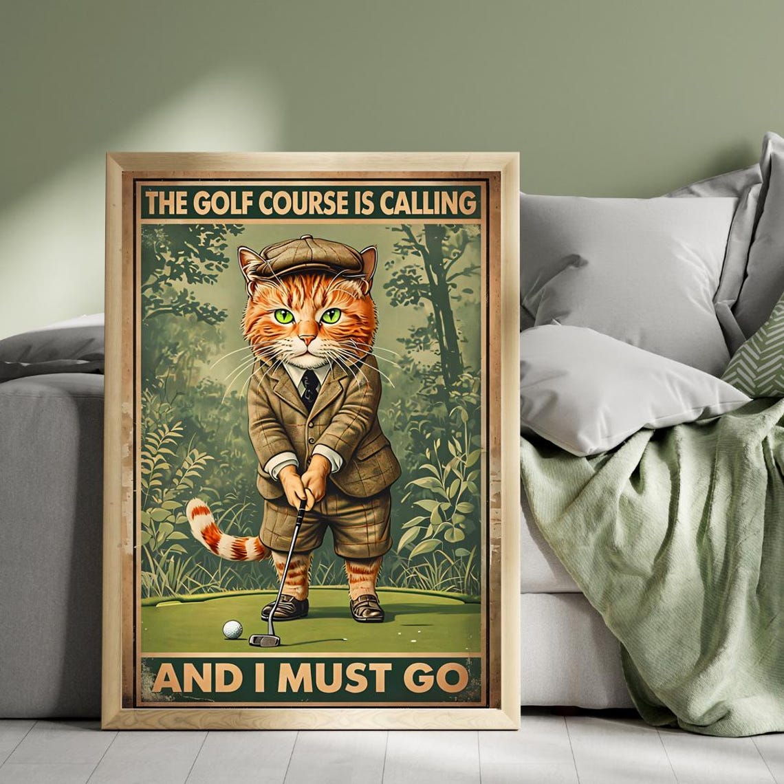 Golf Course Is Calling Cat Vintage Funny Golf Lover Art Poster - Image 4