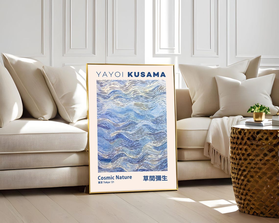 Yayoi Kusama Cosmic Nature Tokyo 2021 Blue Ocean Waves Poster - Image 2
