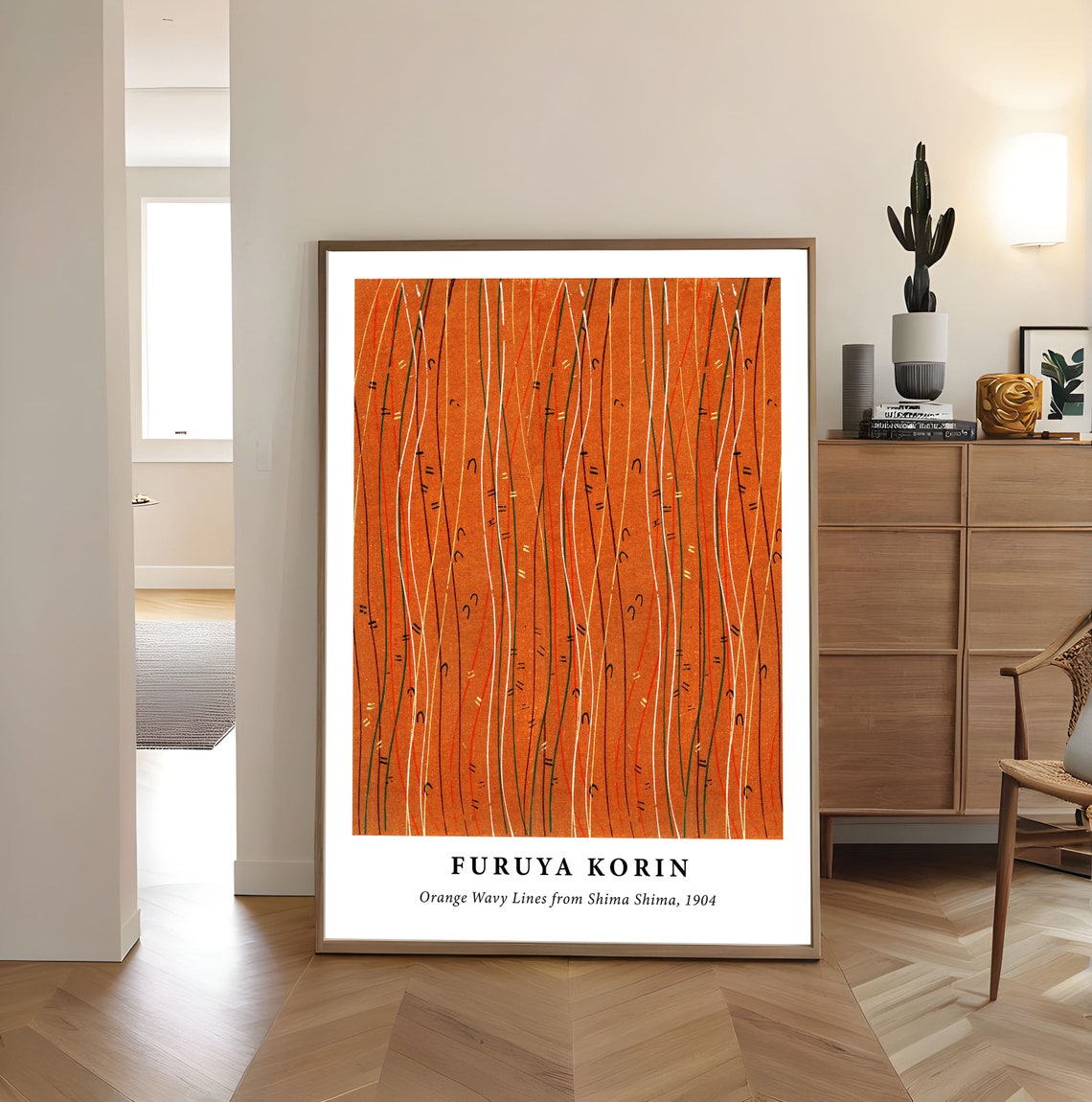 Furuya Korin Orange Wavy Lines Shima Shima 1904 Textile Art Poster - Image 3
