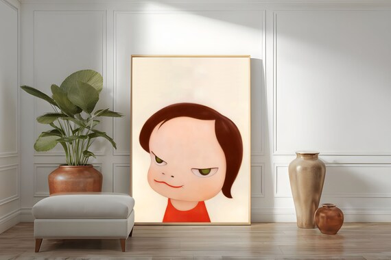Yoshitomo Nara Green Eyes Girl Red Dress Moody Portrait Wall Art