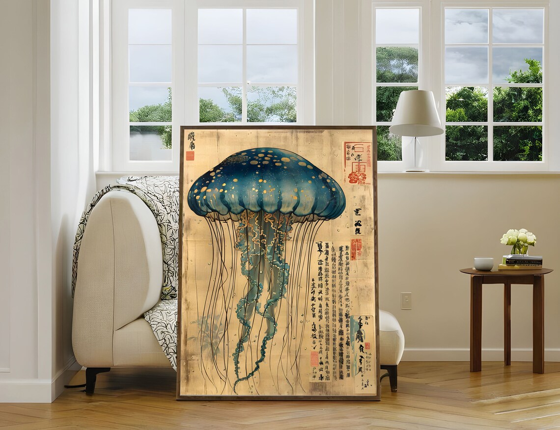 Deep Blue Jellyfish Vintage Japanese Natural History Style Poster - Image 5