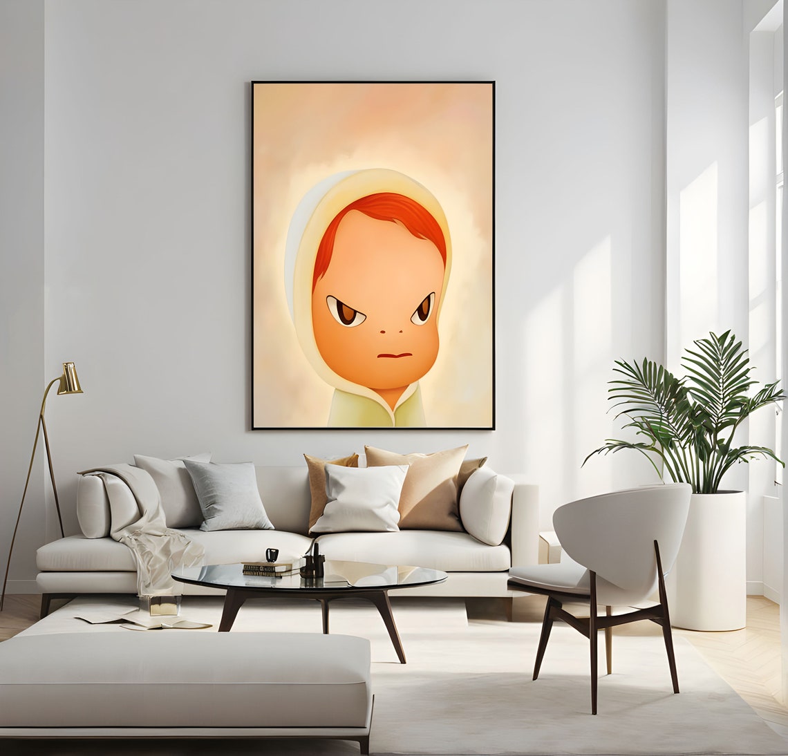 Yoshitomo Nara Winter Long Hooded Girl Stern Amber Eyes Wall Art - Image 2
