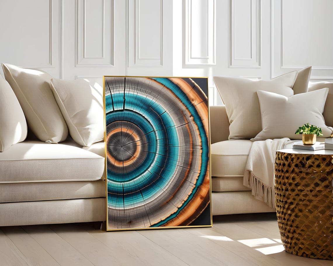 Yayoi Kusama Teal Copper Ripple Rings Contemporary Abstract Poster