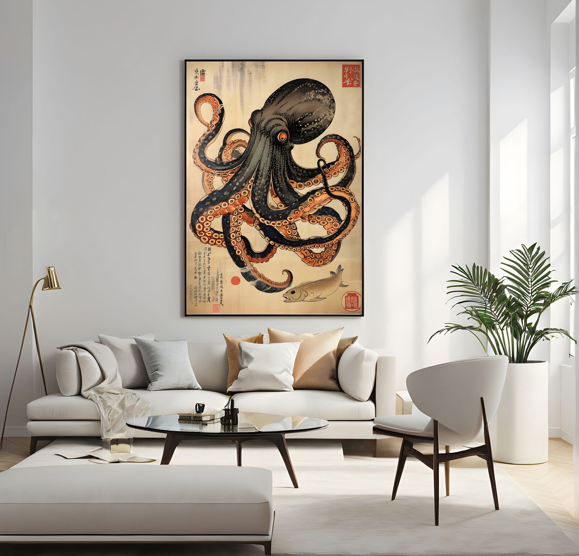 Giant Octopus Eyeing Its Prey Ukiyo E Japanese Sea Life Poster - Image 3