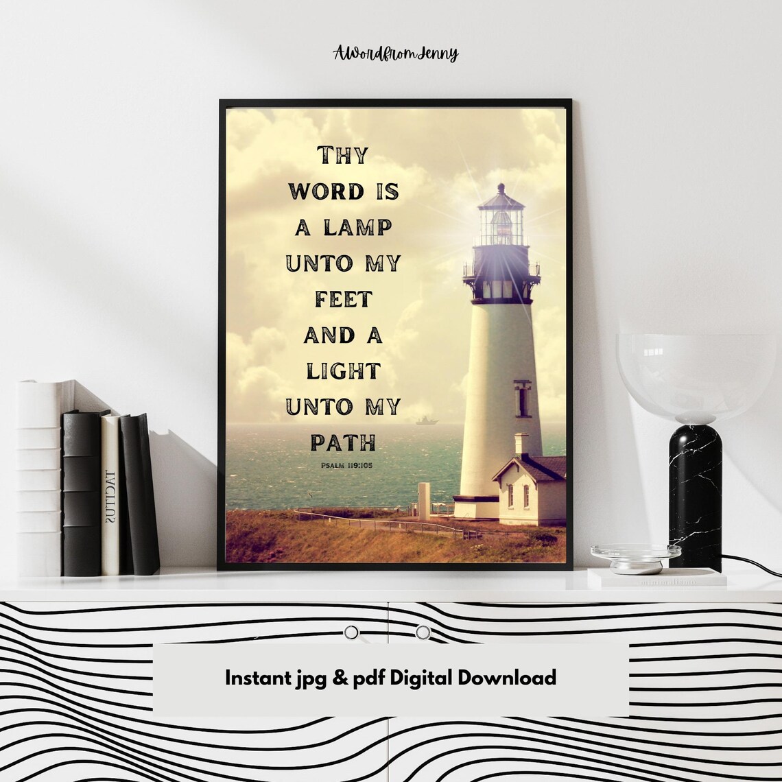 Psalm 119 Thy Word Is A Lamp Lighthouse Art Print
