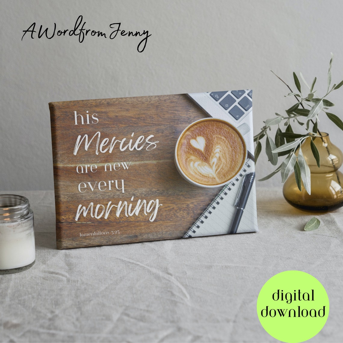 Lamentations 323 His Mercies Are New Every Morning Bible Verse Scripture Office Wall Art Decor Jesus Gift For Her Him Coworker - Image 2