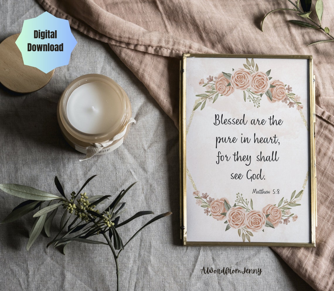 Blessed Are The Merciful Blessed Are The Pure In Heart Set Christian Scripture Bible Verse Wall Art Decor Pictures Bundle - Image 2