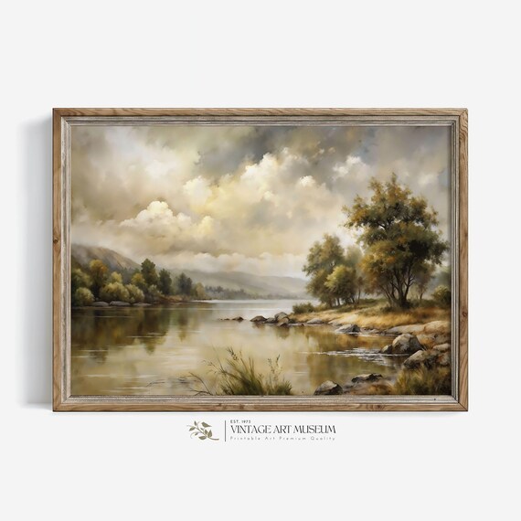 Calm River Landscape With Trees Under a Golden Cloudy Sky Poster