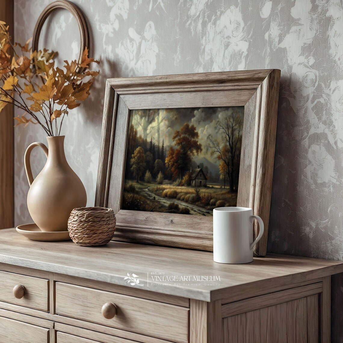 Moody Autumn Rural Fall Landscape, Vintage Oil Print - Image 3