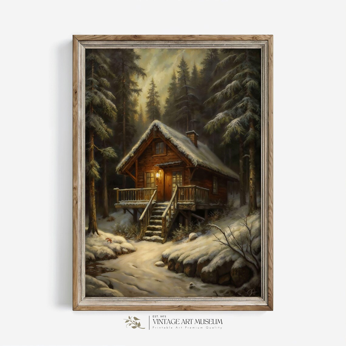 Cozy Winter House, Moody Vintage Art Print