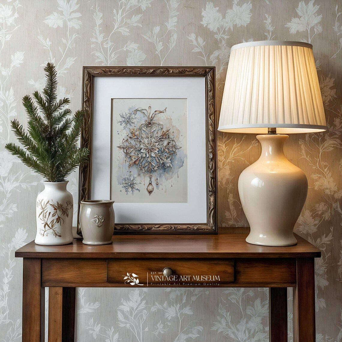 Vintage Style Christmas Snowflake Ornament Art Print - Image 2