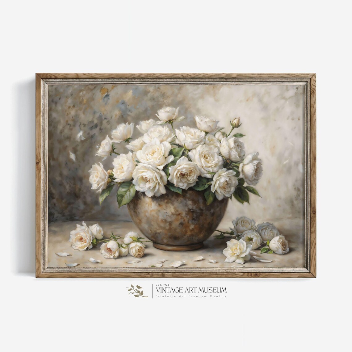 White Roses Vintage Moody Still Life Art Print - Image 3