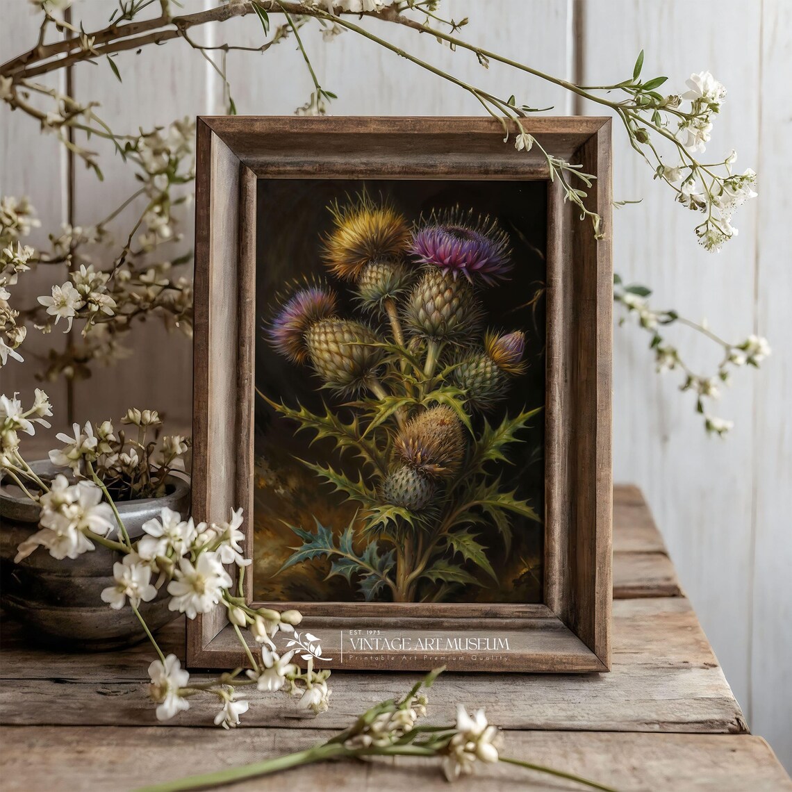 Thistles Floral Botanical Oil Painting, Cottagecore Art Print - Image 2