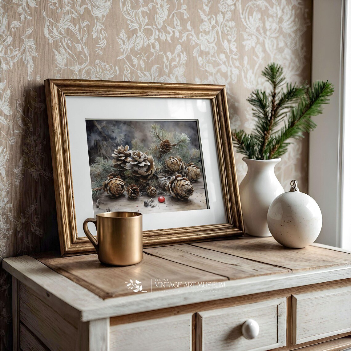 Country Christmas Pinecone Watercolor Holiday Art Print - Image 3