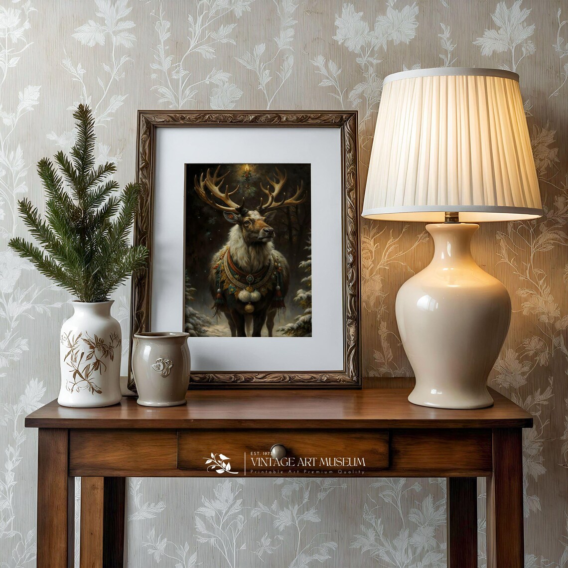 Dark Christmas Deer Vintage Holiday Art Print - Image 2