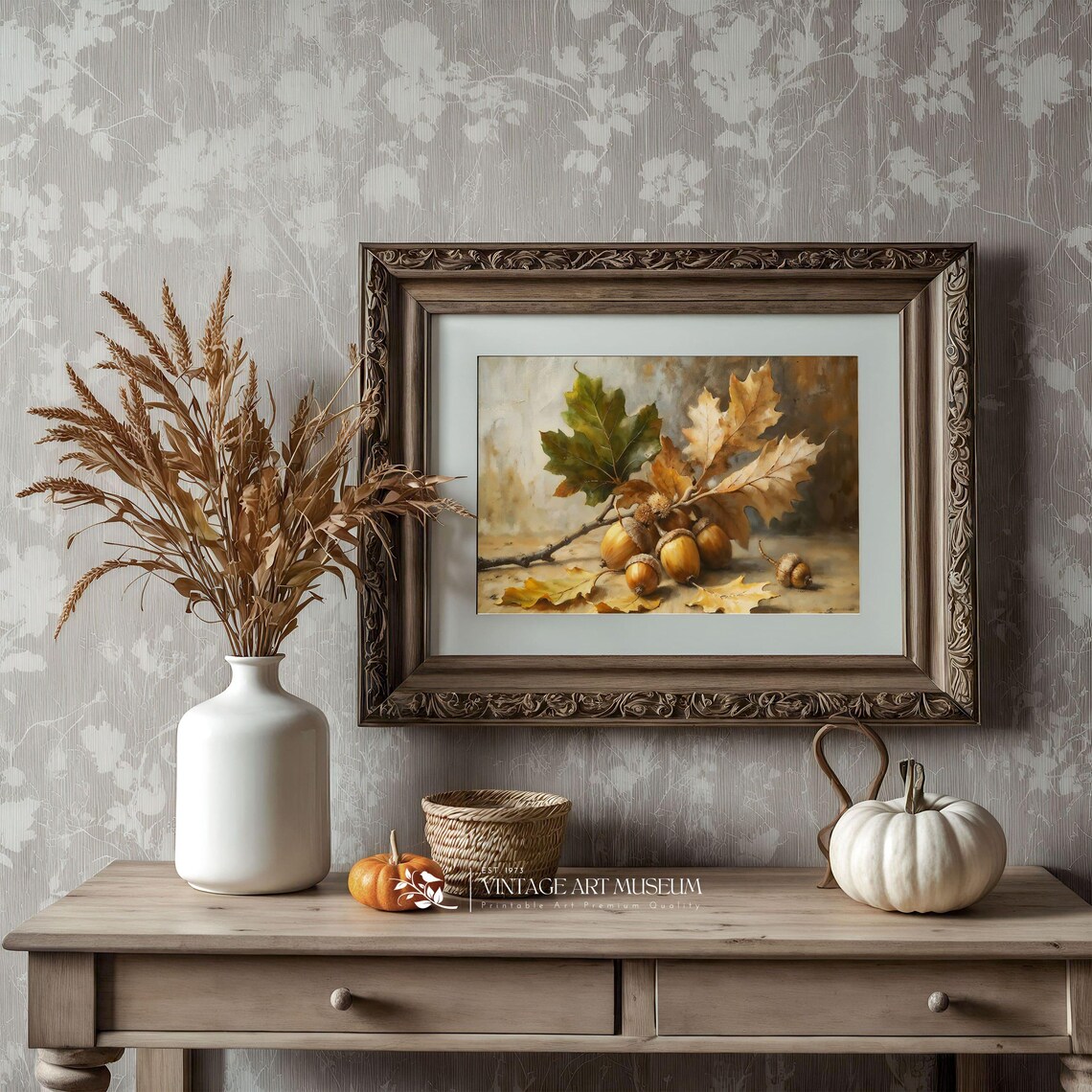 Branch Of Autumn Acorns Seasonal Still Life Art Print - Image 3
