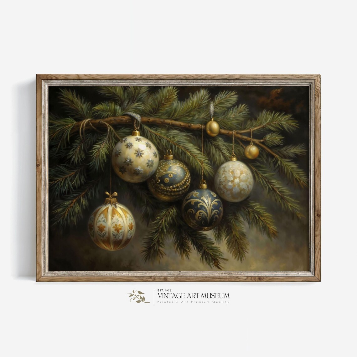 Pine Branch With Christmas Balls, Vintage Style