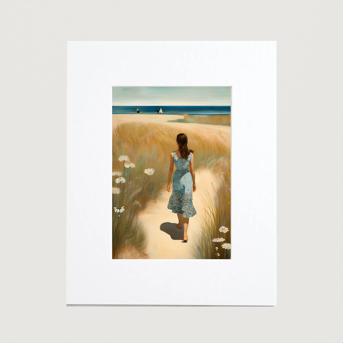 Woman Walking Sandy Path To Beach Dunes Coastal Seaside Art Poster - Image 2
