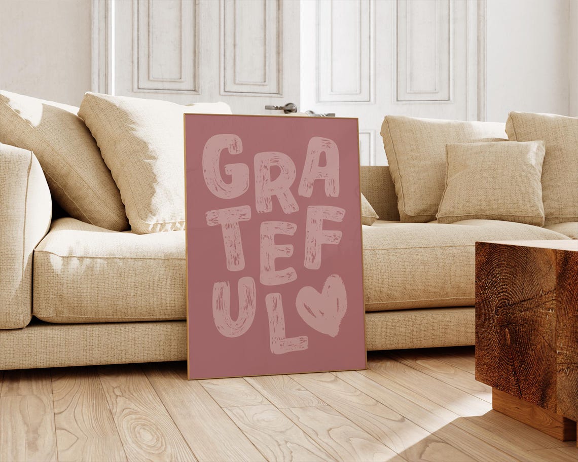 Grateful Heart Blush Pink Dopamine Retro Inspirational Poster - Image 3