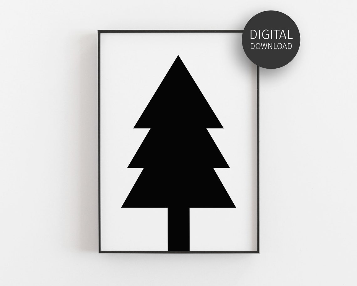 Black Pine Tree Minimalist Christmas Silhouette Holiday Wall Art