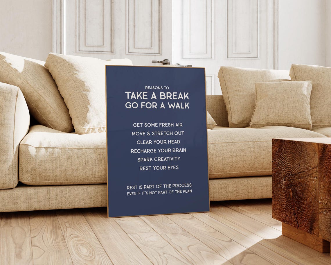 Reasons To Take A Break Go For A Walk Navy Self Care Wall Art - Image 2