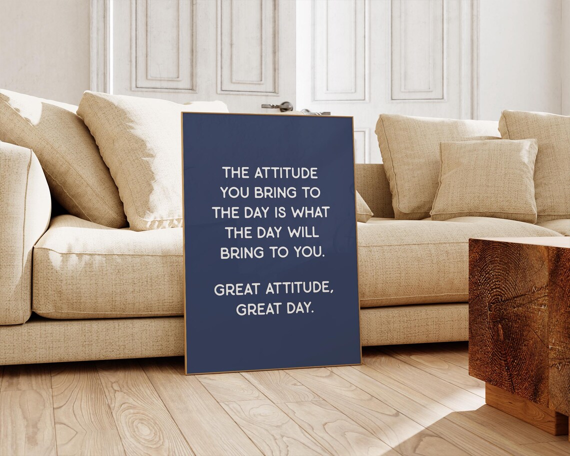Great Attitude Great Day Navy Minimal Motivational Quote Wall Art - Image 3