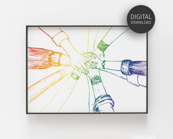 Teamwork Wall Art Inclusive Office Decor Motivational Team Poster For Workplace Diversity Rainbow Hands Print For Breakroom