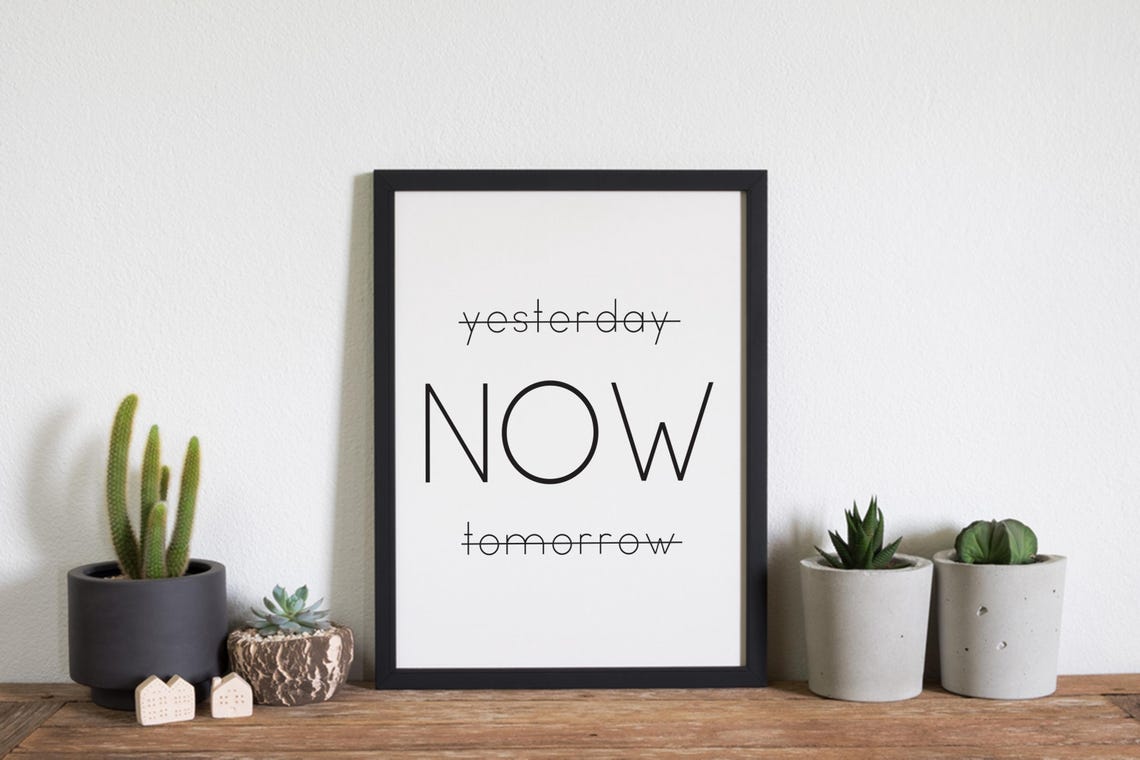 Yesterday Now Tomorrow Minimalist Mindfulness Crossed Out Words Poster - Image 2