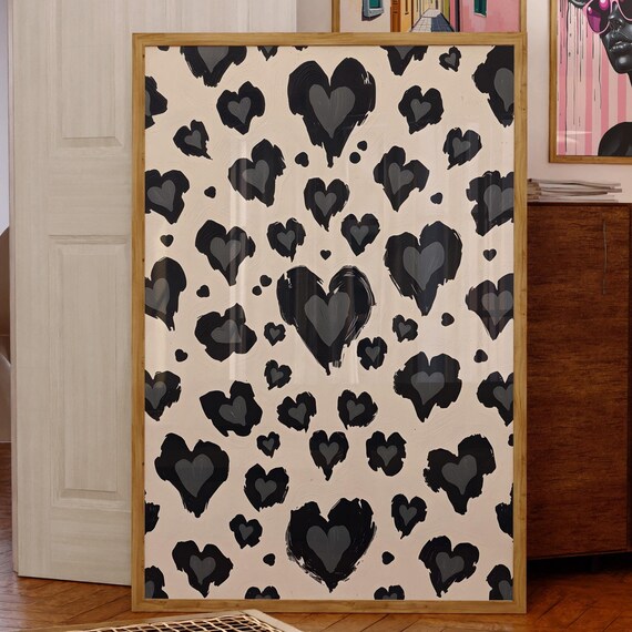 Black And Gray Hearts Wall Art Modern Minimalist Heart Print Abstract Love Artwork Neutral Stylish Home Decor