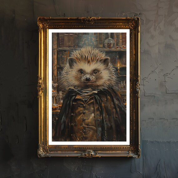 Cute Hedgehog Wizard in Glasses Velvet Cloak Apothecary Poster