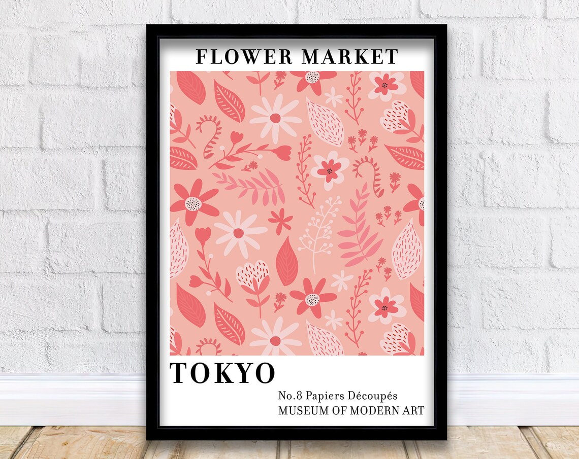 Sweet Tokyo Flower Market No8 Pink Botanical Pattern Art Poster