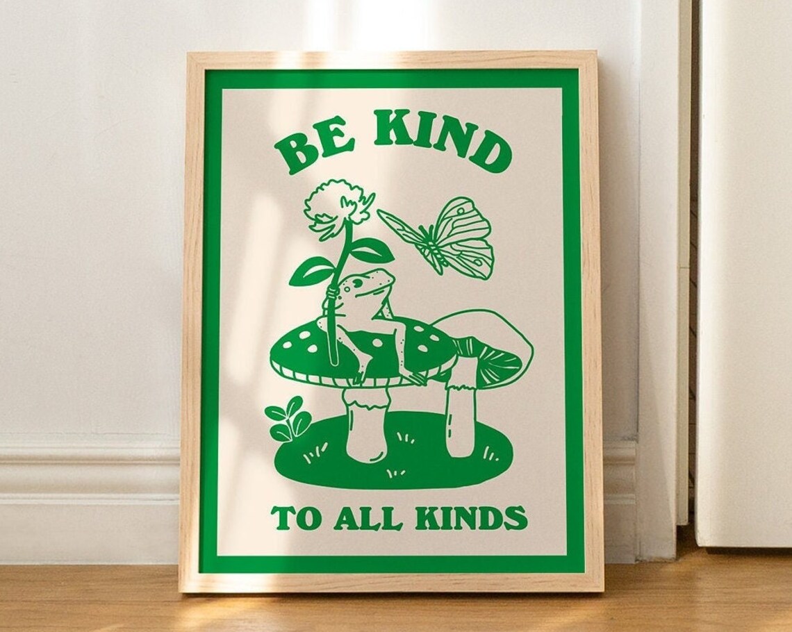 Retro Frog Mushroom Illustration Art Print
