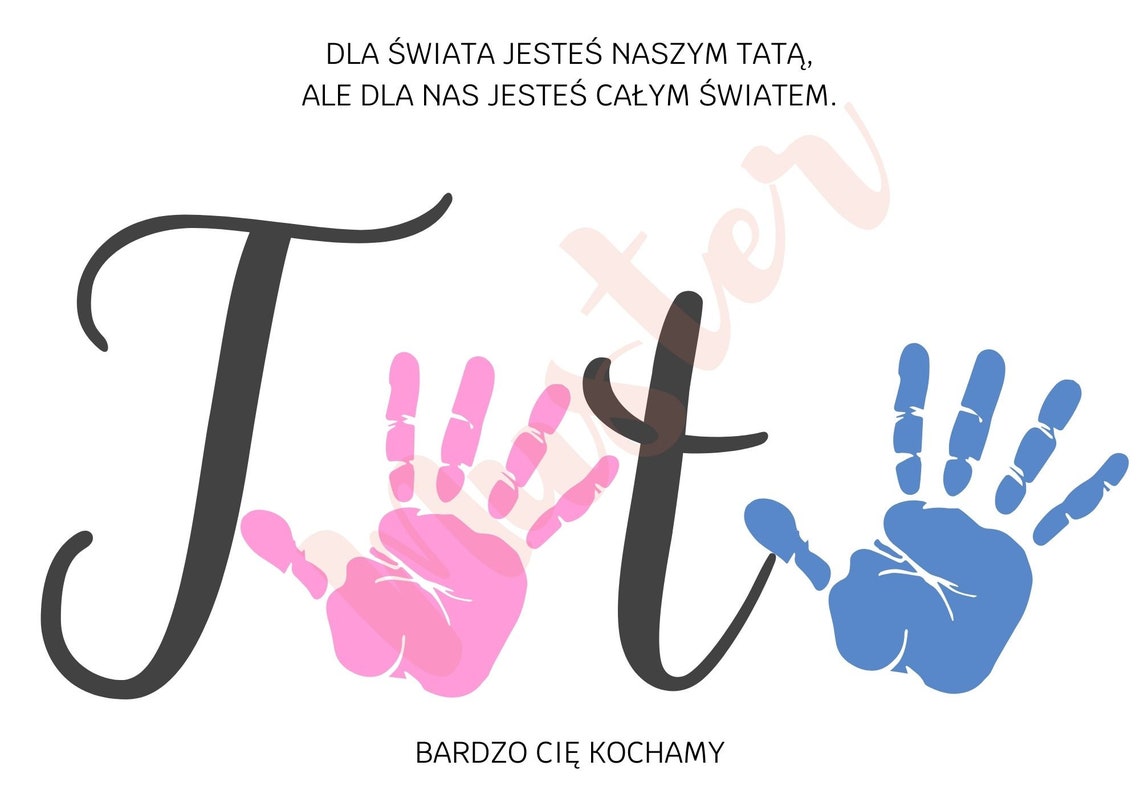 Polish Tata Handprint Dad Quote Blue Pink Keepsake Art Poster - Image 2