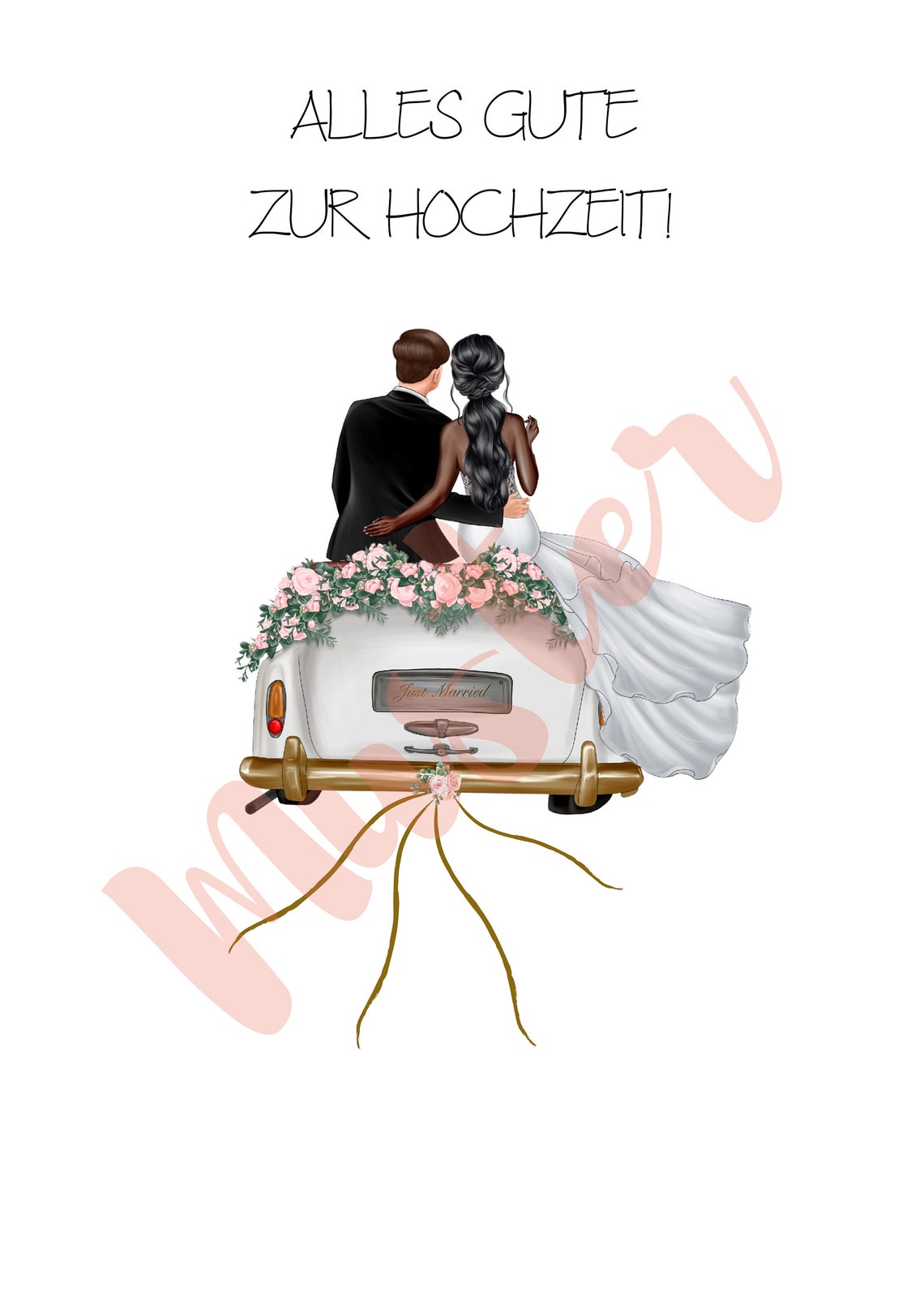 Dark Skinned Bride Heart Balloon Black Suit Groom Wedding Poster - Image 3