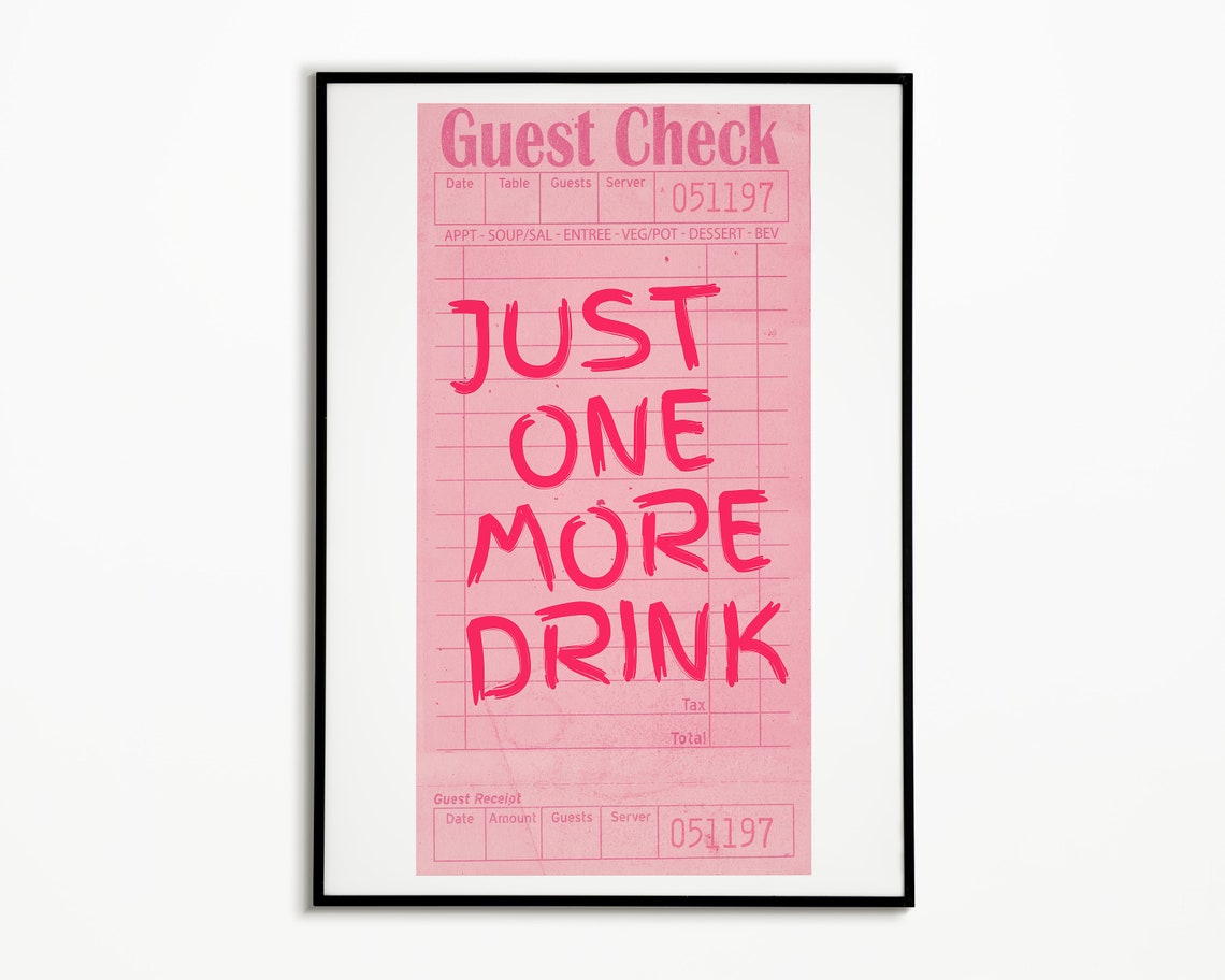Just One More Drink Pink Guest Check Retro Bar Cart Wall Poster - Image 2
