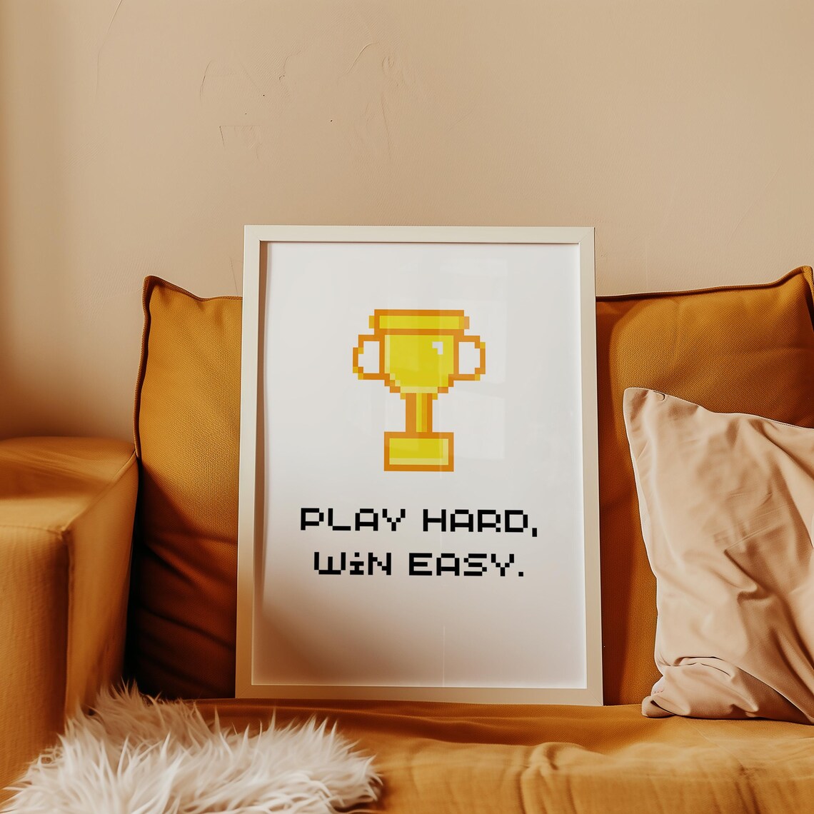 Play Hard Win Easy Pixel Art, Retro Gaming Trophy - Image 2