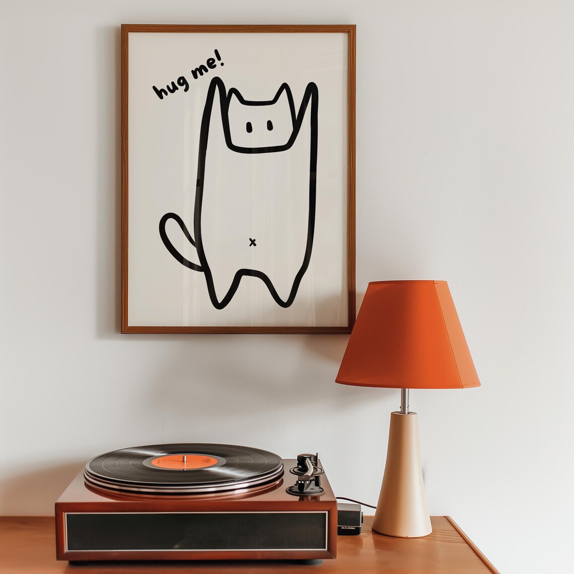 Hug Me Cute Minimalist Cat Line Doodle Funny Kitty Animal Poster - Image 2