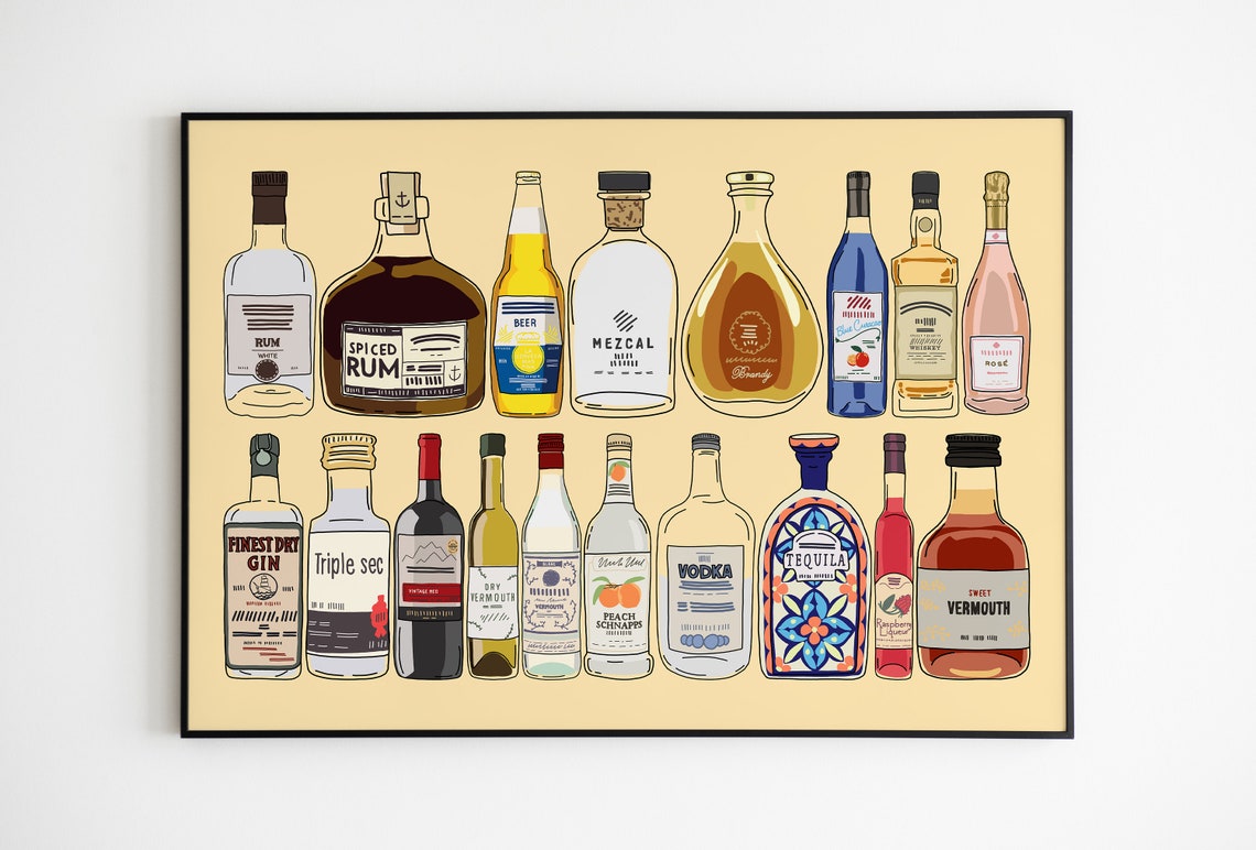 Bar Cart Vintage Liquor Bottles Art Print - Image 2