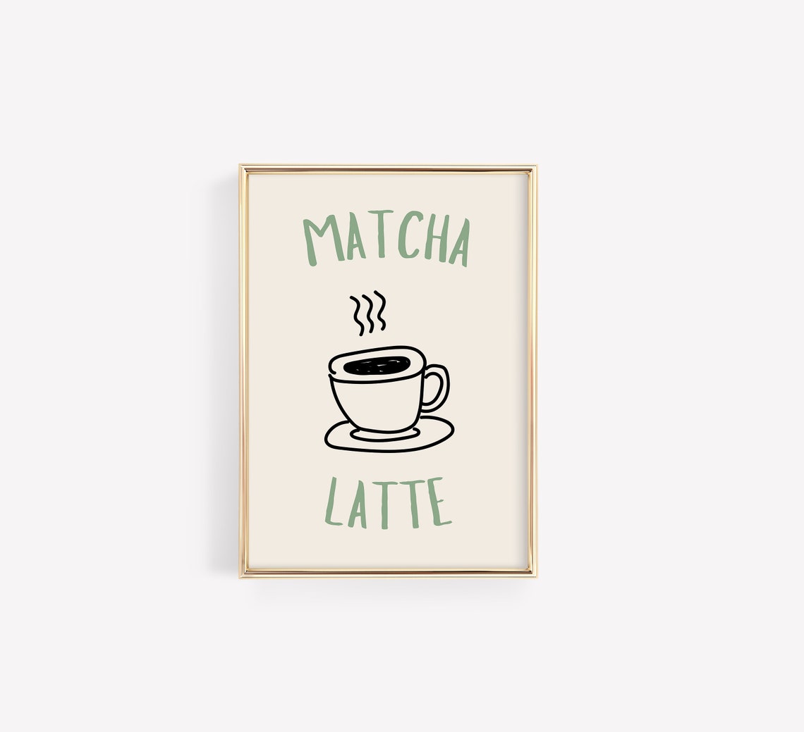 Matcha Latte Sage Green Hand Lettered Cup Sketch Kitchen Poster - Image 2
