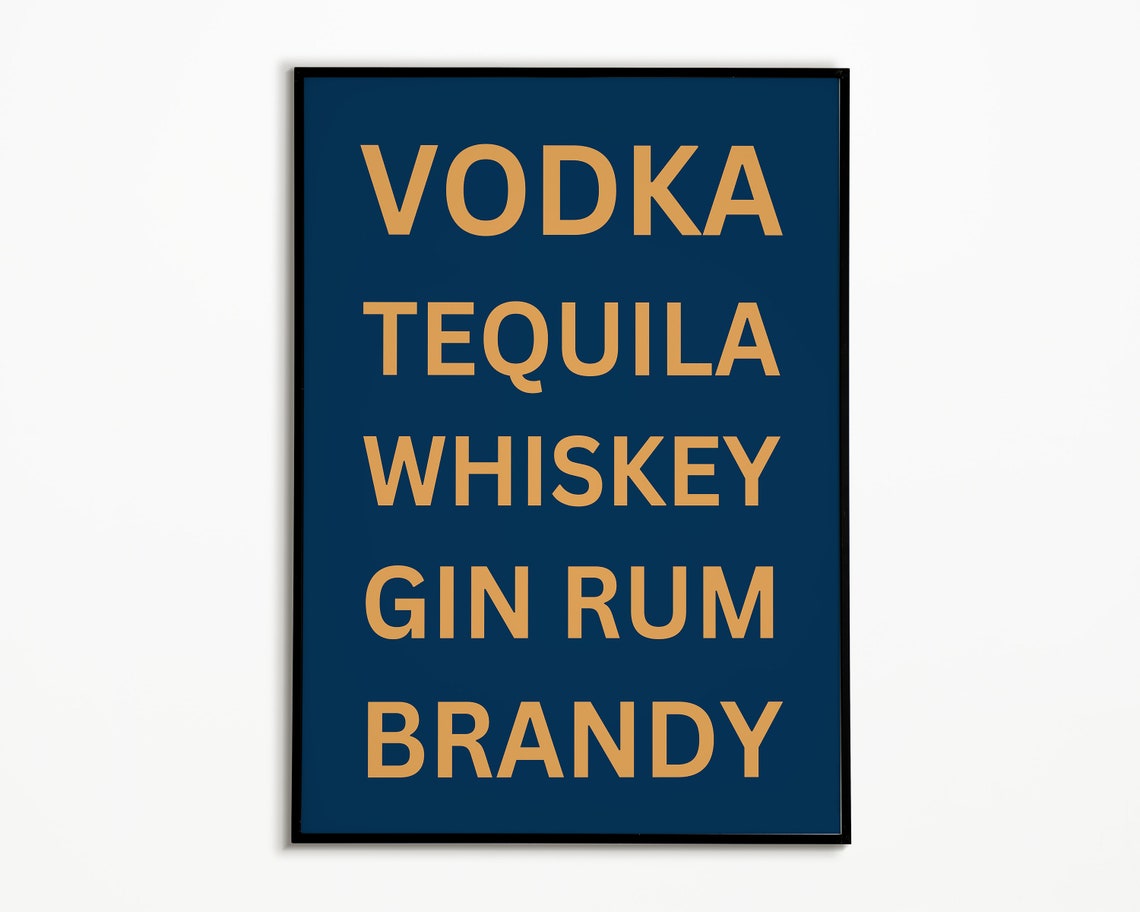 Vodka Tequila Whiskey Gin Rum Brandy Navy Bar Cart Wall Poster