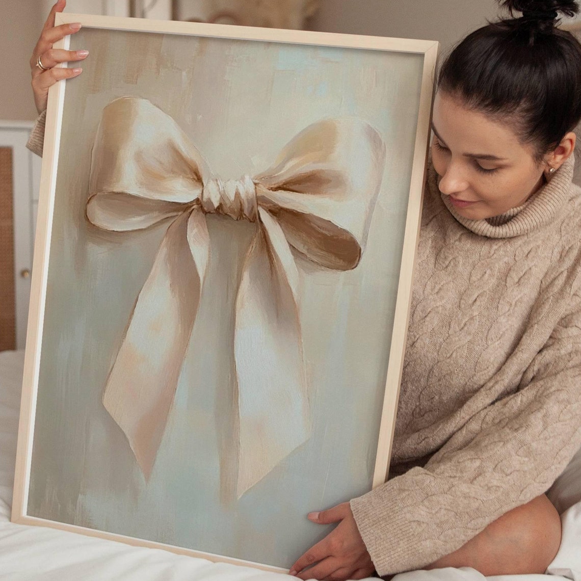 Girlie Minimalist Bow Illustration Nursery Wall Art Art For Kids Beige Bow Print Teen Room Decor College Apartment Decor Nursery Girly Art