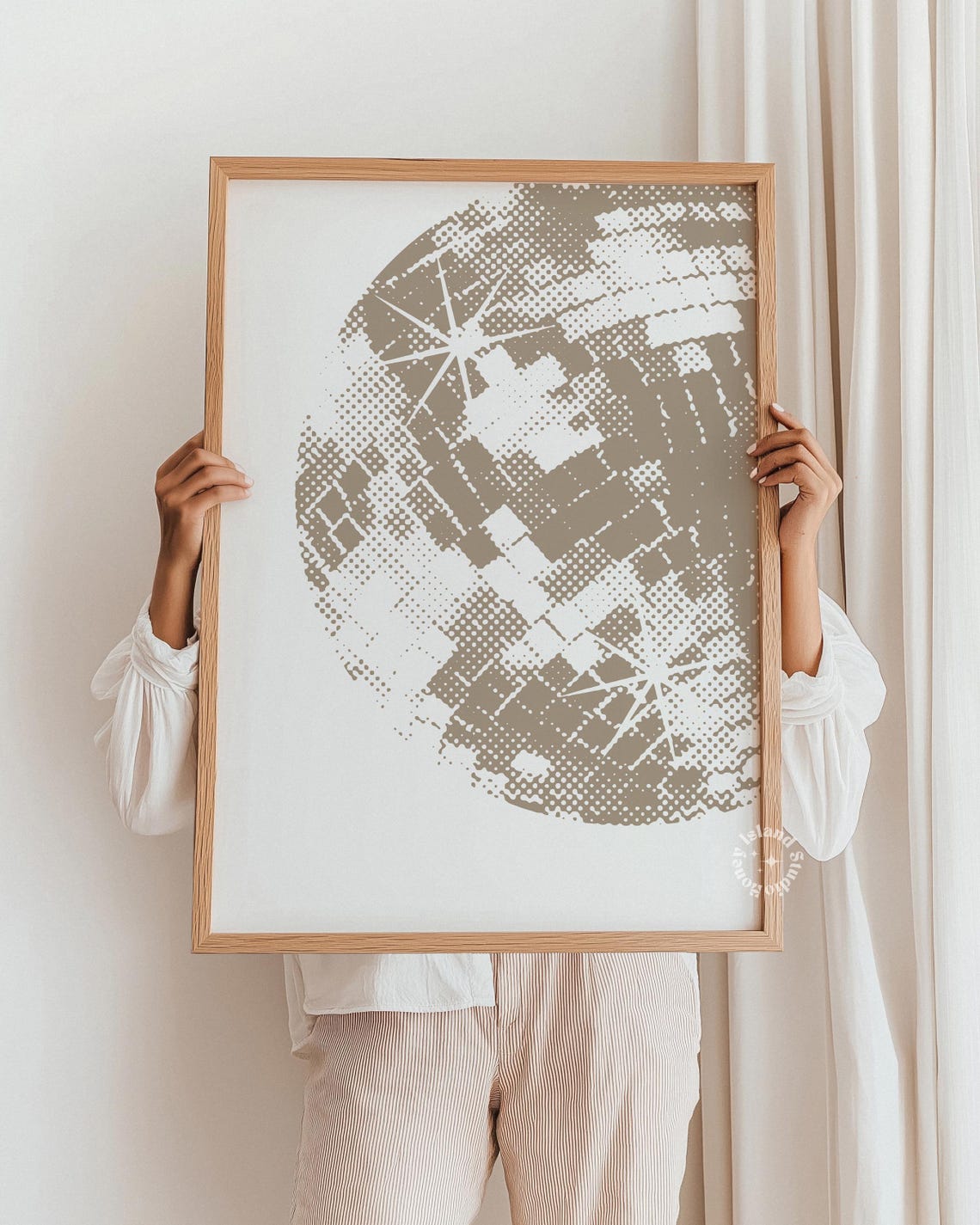 Beige Halftone Disco Ball Retro 70s Groovy Party Poster Decor