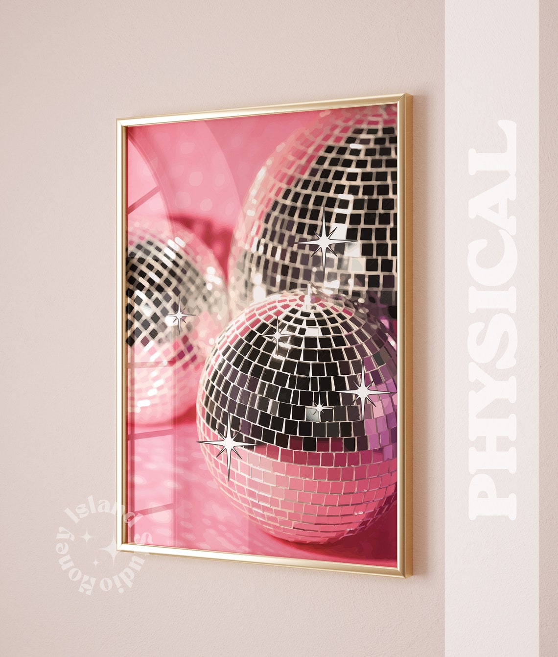 Pink Disco Balls Sparkly Retro Trendy Preppy Party Decor Poster