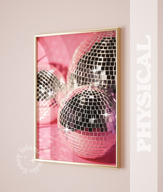 Pink Disco Balls Sparkly Retro Trendy Preppy Party Decor Poster