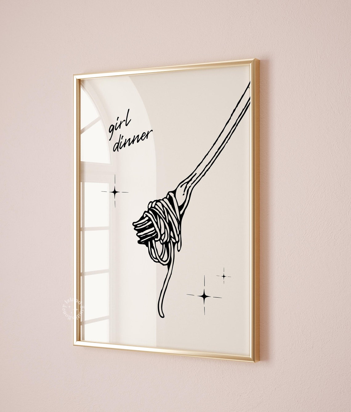 Girl Dinner Spaghetti Fork Line Art Trendy Kitchen Decor Poster