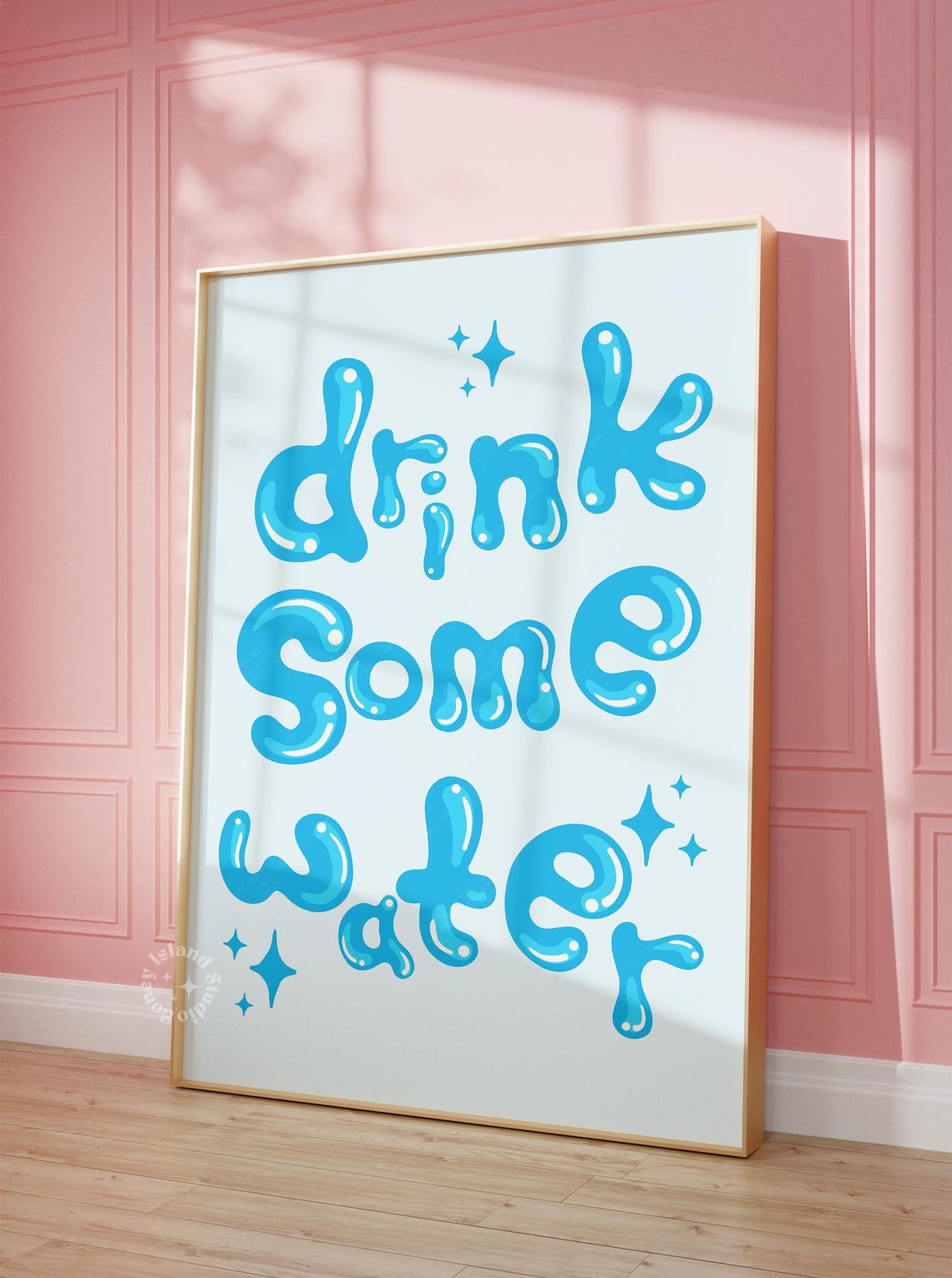 Drink Some Water Blue Bubble Letters Wellness Reminder Poster