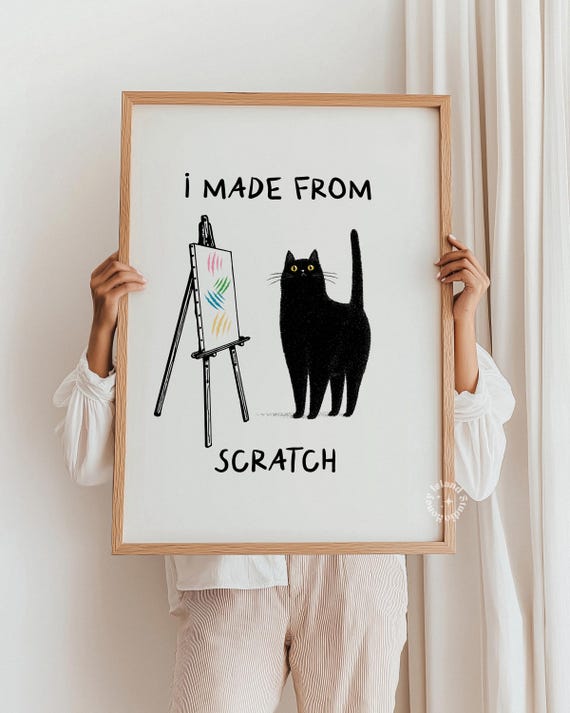 Funny Black Cat Print Quirky Unframed Wall Art