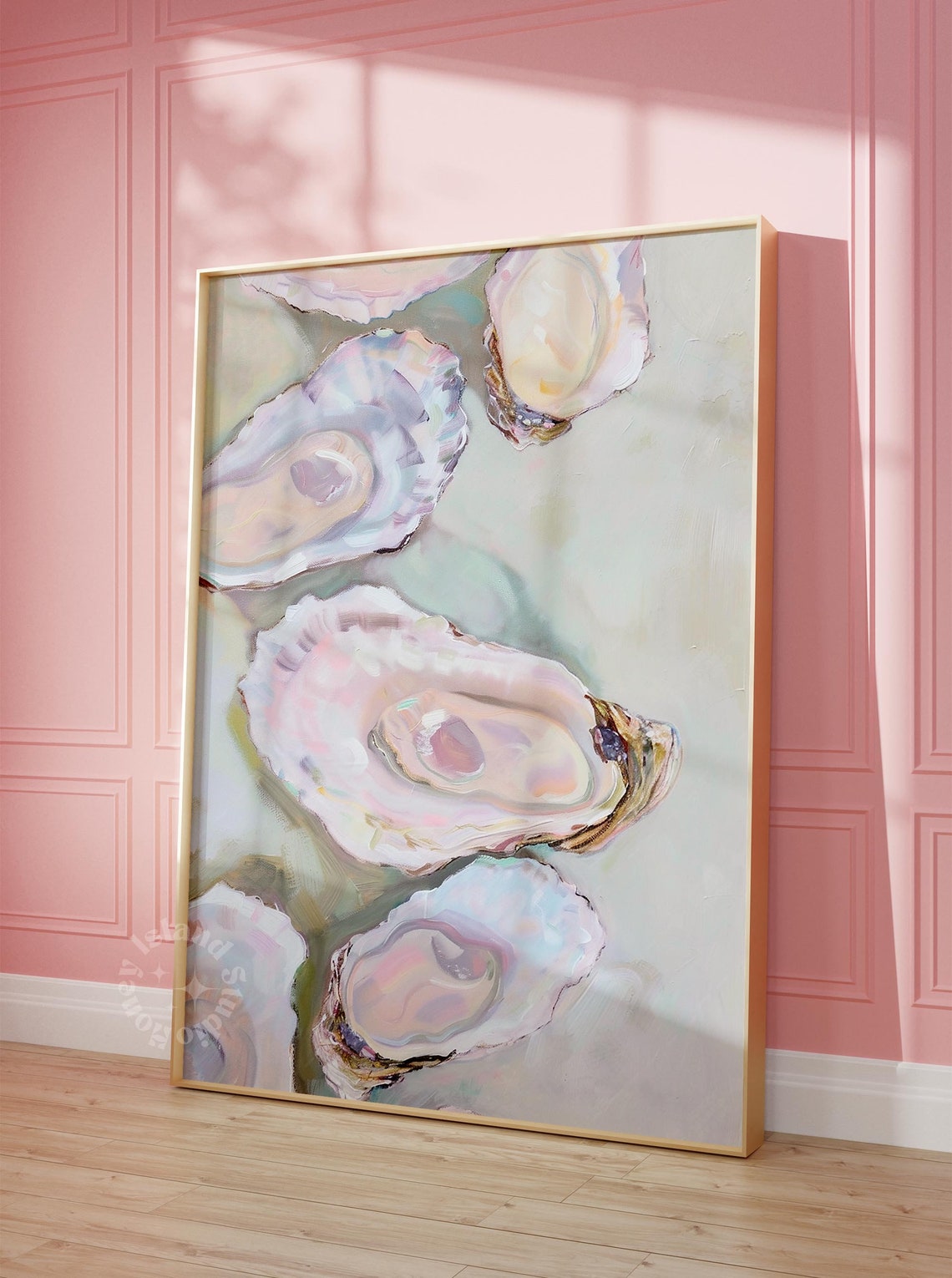 Pastel Oyster Painting Coastal Kitchen Decor Summer Food Wall Art
