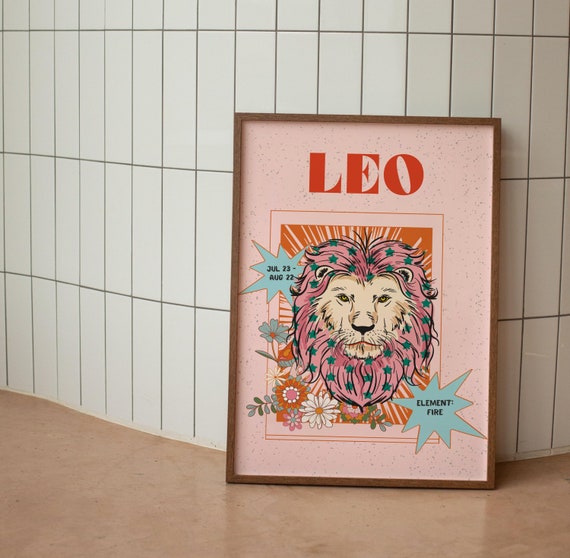 Leo Zodiac Star Sign Retro Art Print